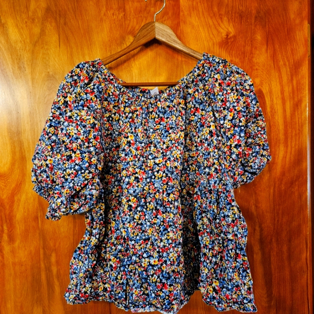Old Navy Multicolored Floral Puff Sleeve  Shirt